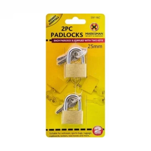 2pc Brass Padlock Set - 25mm