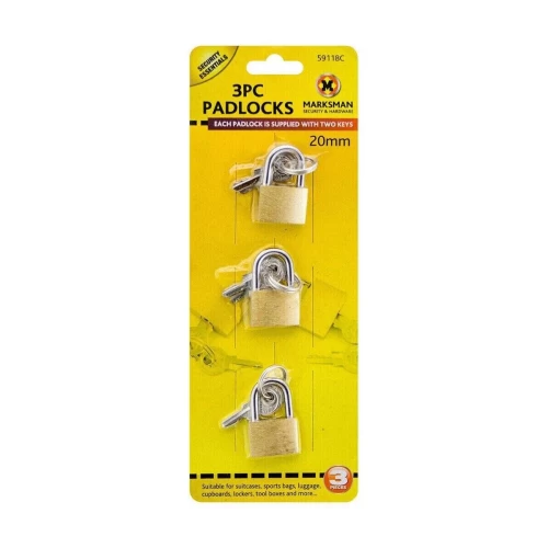 3pc Brass Padlock Set - 20mm