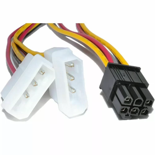 4 Pin Dual Molex IDE to 6 Pin PCI-E Express GPU Power Cable Video Graphics Card