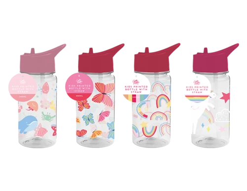 Girls Printed Bottle With Straw 400ml