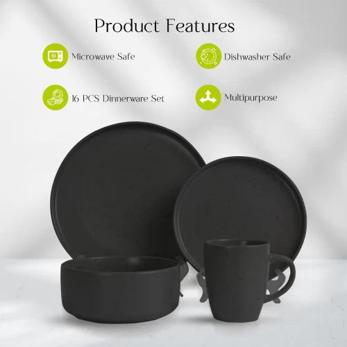 16 PIECE 'CHARCOAL BLACK' STONEWARE DINNER SET