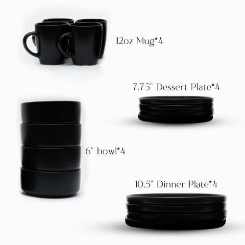 16 PIECE 'CHARCOAL BLACK' STONEWARE DINNER SET