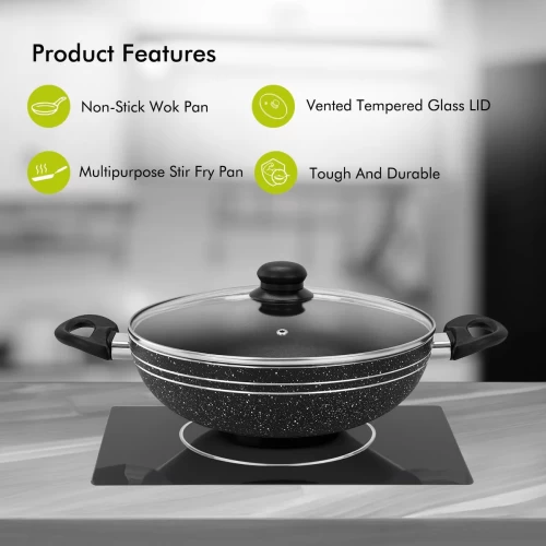 PREMIUM 28CM NON-STICK INDUCTION WOK PAN WITH GLASS LID