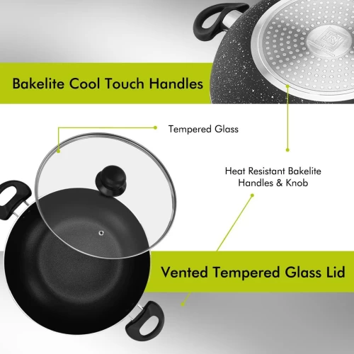 PREMIUM 28CM NON-STICK INDUCTION WOK PAN WITH GLASS LID