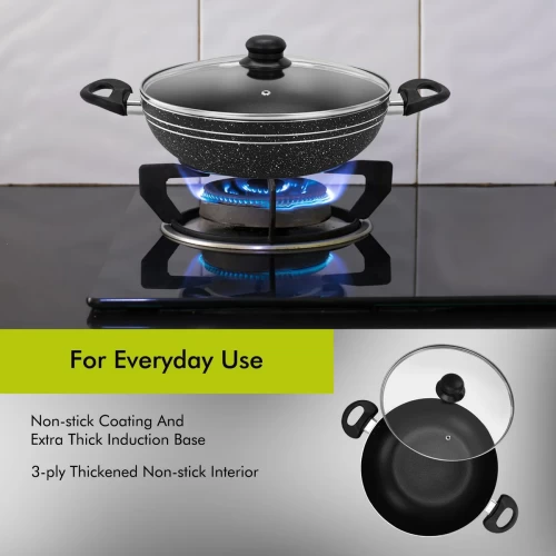 PREMIUM 28CM NON-STICK INDUCTION WOK PAN WITH GLASS LID