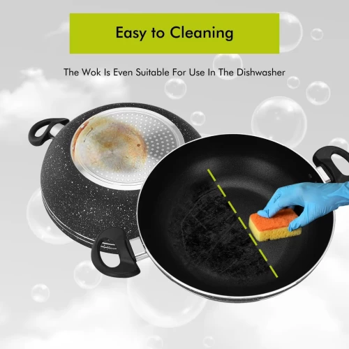 PREMIUM 28CM NON-STICK INDUCTION WOK PAN WITH GLASS LID