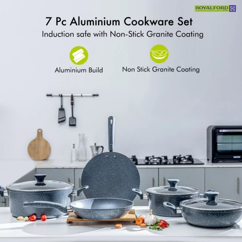 FIVE-PIECE NON-STICK GRANITE COOKWARE SET WITH UTENSILS