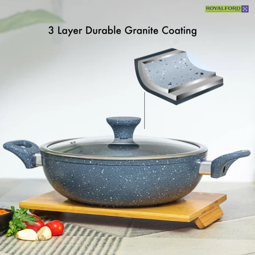 FIVE-PIECE NON-STICK GRANITE COOKWARE SET WITH UTENSILS