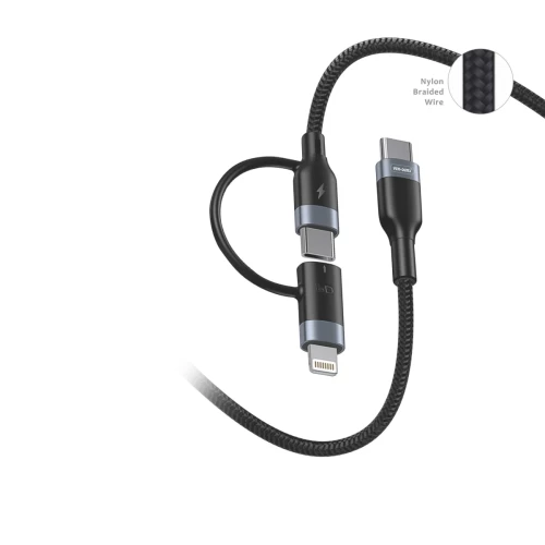 2 In 1 USB-C To USB-C + Lightning PD Data Cable 20W Braided Black (1 Metre)